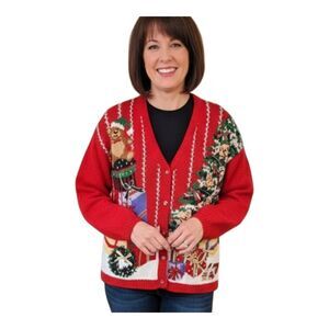 Heirloom Collectibles PL Vintage Christmas Sweater Cardigan Bears School Teacher
